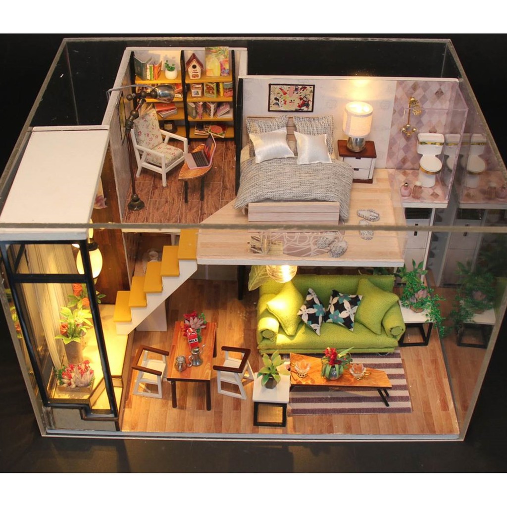 Mô hình nhà DIY Doll House The Romantic Europe Kèm Mica chống bụi, Bộ dụng cụ và Keo dán