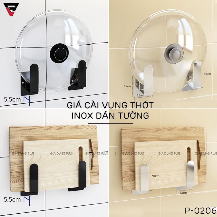 Giá cài thớt, cài vung nồi dán tường inox 304 Gia Dụng Plus - miễn phí keo dán tường siêu chắc, chịu lực