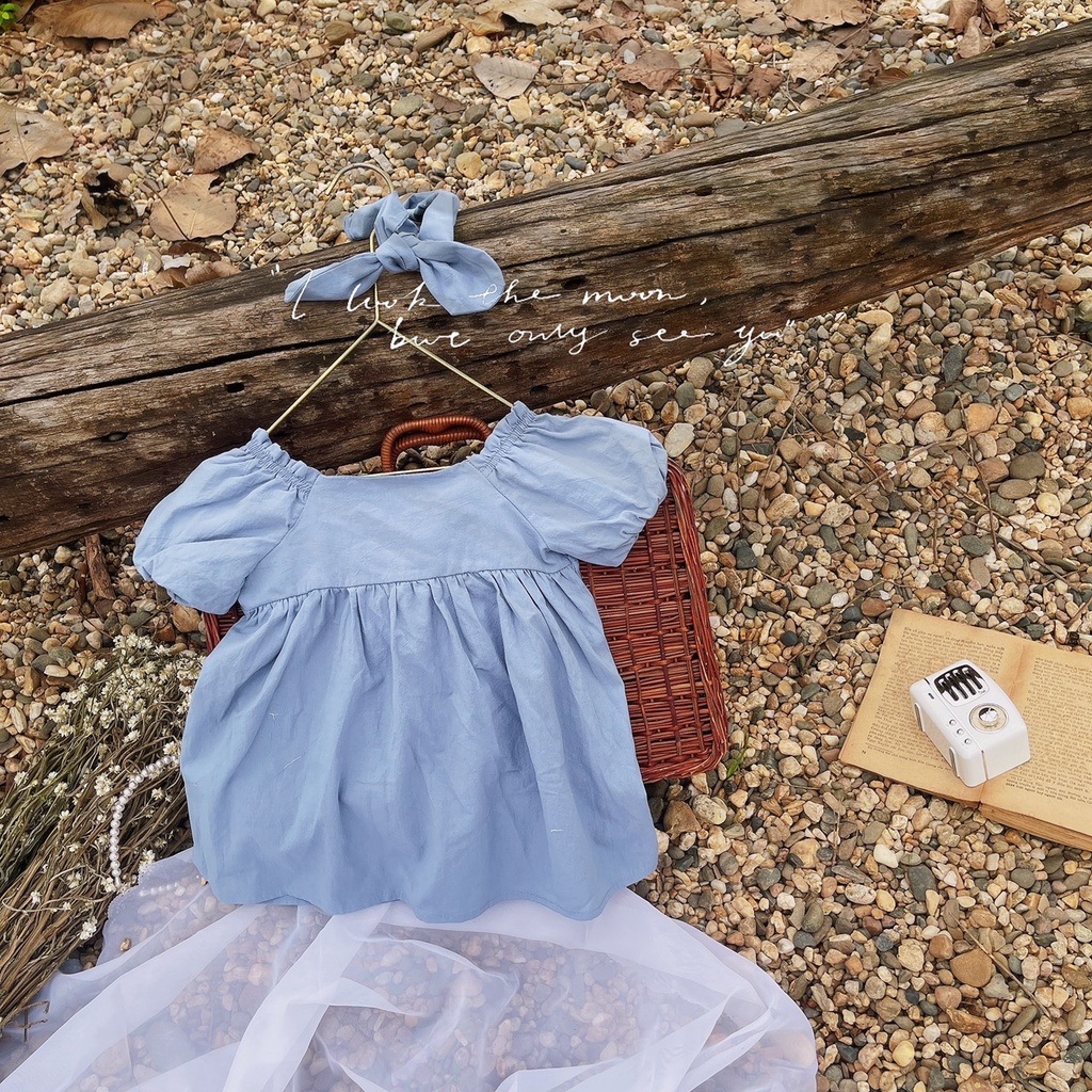 Váy babydoll tay phồng phối nơ lưng kèm băng đô bé gái 1 2 3 4 tuổi MINTSCLOSET Mint's Closet - GS1072