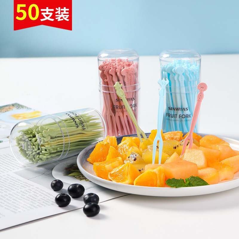 Hủ 50 Nĩa Nhựa Ghim Trái Cây, Rau Câu - BX3767