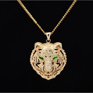 Vòng cổ mặt hình con hổ chất liệu đồng 100% đính đá zircon phong cách hip hop dành cho nam