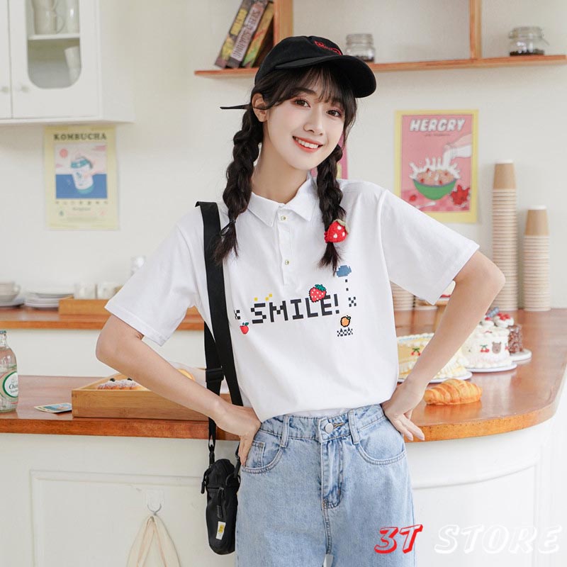 [Video + Ảnh Thật] Áo Polo Nữ Smile Freezie Form Rộng, Cotton Thấm Hút Mồ Hôi | BigBuy360 - bigbuy360.vn