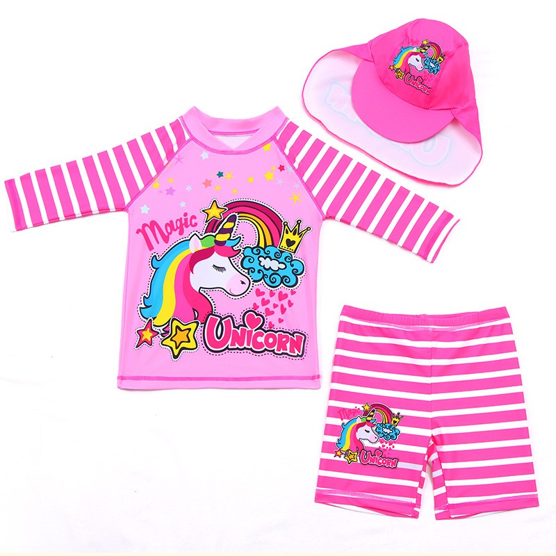 Bộ áo thun tay dài chống nắng quan bơi ngựa unicorn bé gái