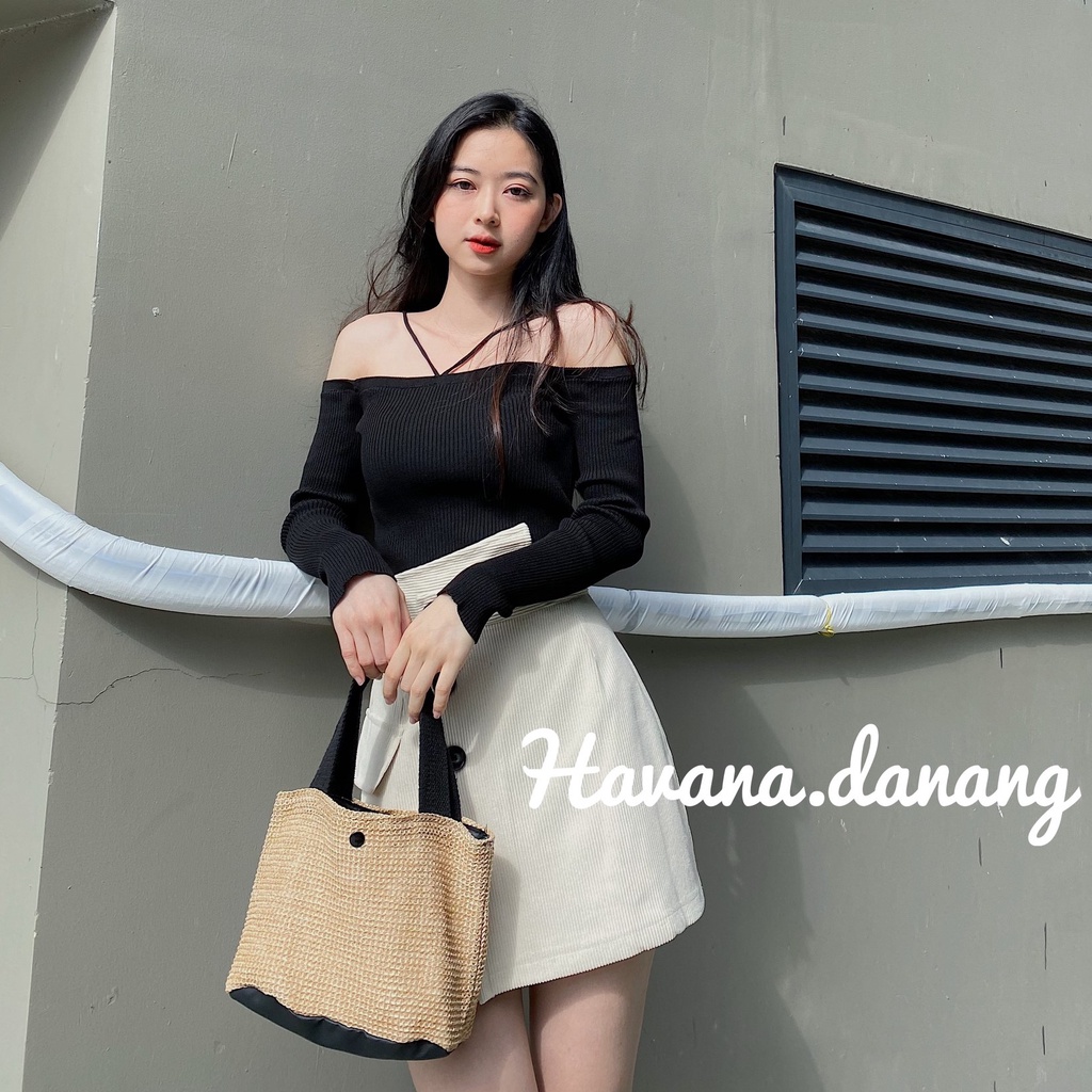 Áo len trễ vai, áo len tăm trễ vai, chất len tăm dày dặn không xù không sệt AE54