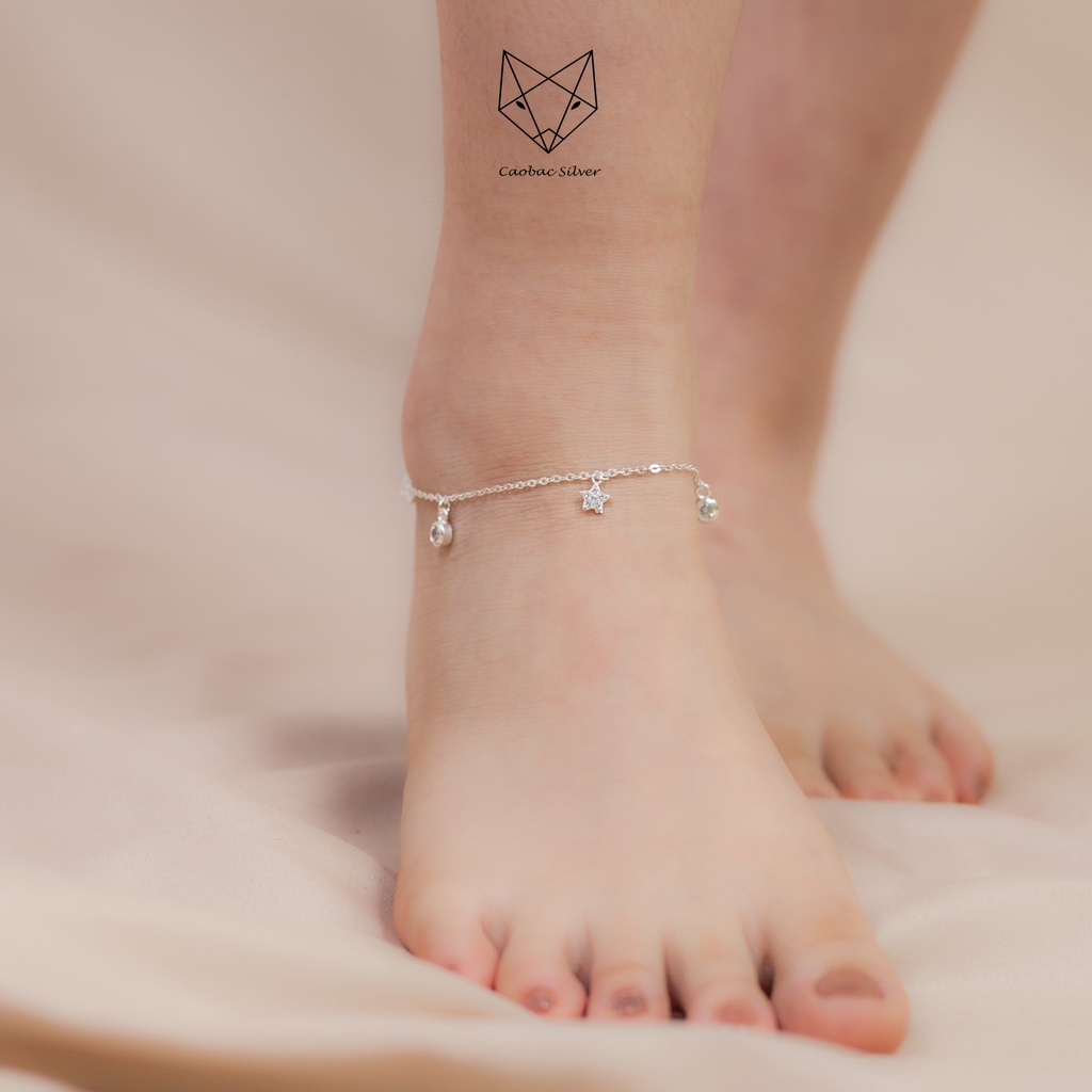 Lắc Tay Lắc Chân Bạc Ta CaoBac Jewellery Cho Nữ Dạng Sợi Xích Hoạ Tiết Sao Đá May Mắn Lấp Lánh Ấn Tượng