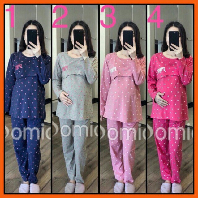 [Ảnh thât] Bộ đồ bầu và sau sinh dài tay PINK (cho bé bú, được chọn màu)