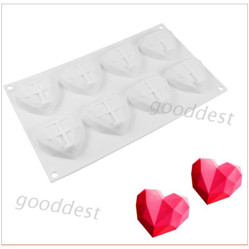 Khuôn silicon chuyên dụng để làm bánh kẹo thiết kế 8 ô hình trái tim dễ thương
