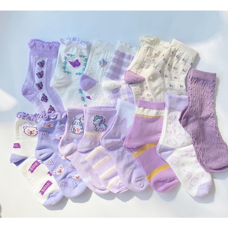 Vớ Hàn Quốc hoạ tiết tím pastel cực xinh