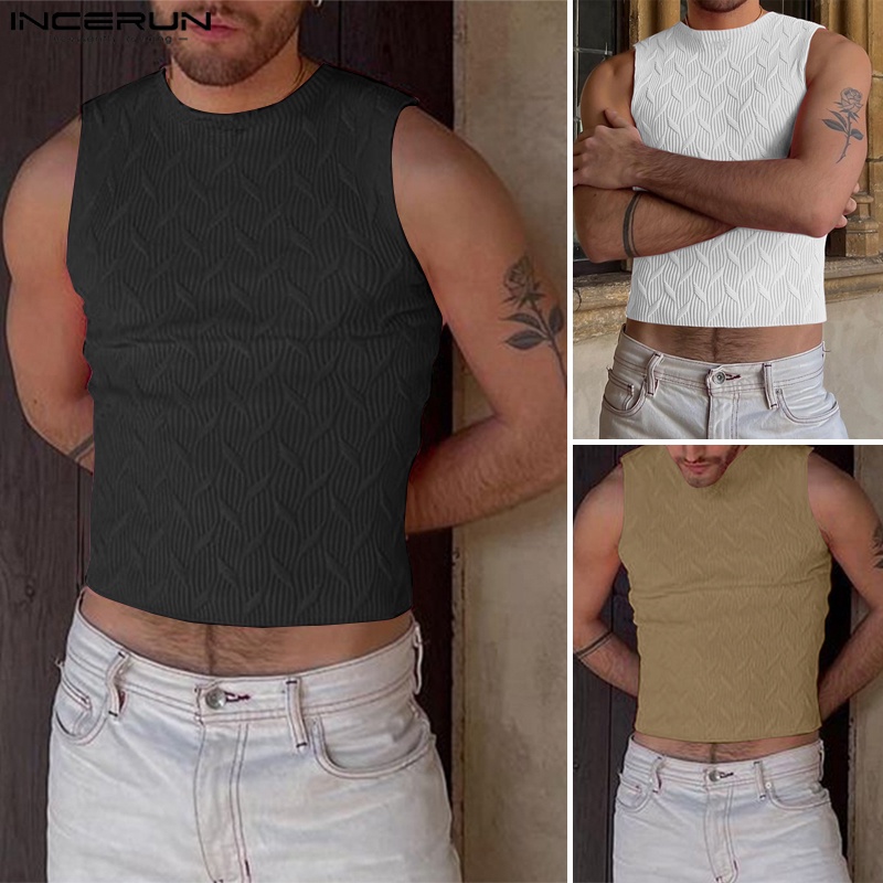 Áo ba lỗ INCERUN tập gym họa tiết hoa cổ tròn dành cho nam