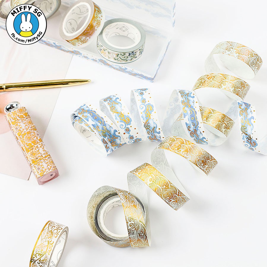 Băng dán Washi tape HOA VĂN THIẾP VÀNG chủ đề GẤM VÓC LỤA LÀ