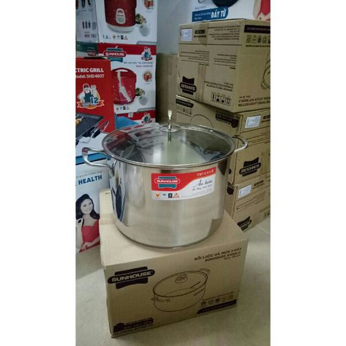 Nồi luộc gà inox 3 đáy SUNHOUSE SH28LG Đun bếp từ và mọi loại bếp