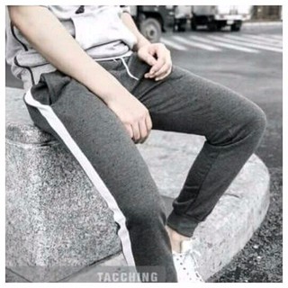 Quần jogger thun nam nữ phối sọc