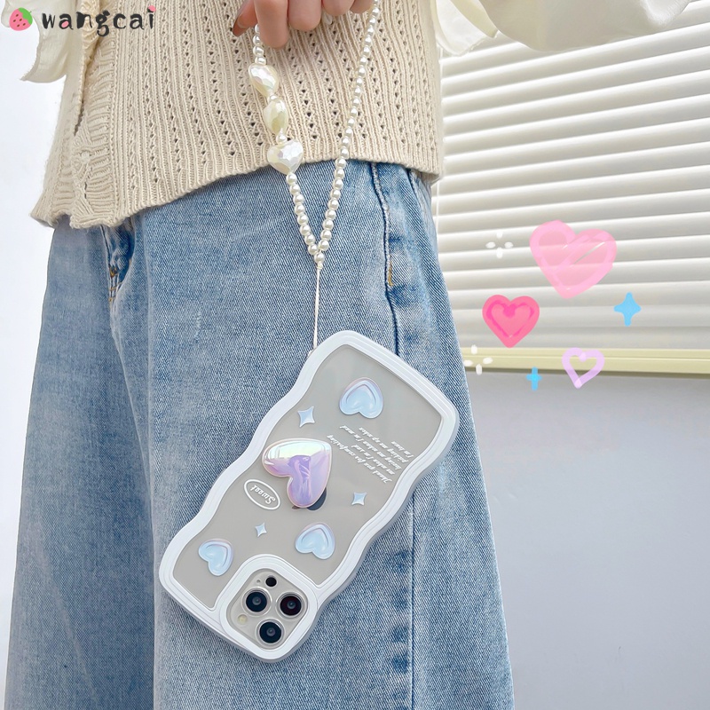 Ốp Điện Thoại Dẻo Màu Laser Họa Tiết Trái Tim Kèm Dây Đeo Cho iPhone 13 12 11 Pro Max XS Max XR X 7 8 Plus