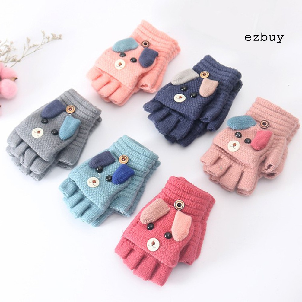 Găng tay len hở ngón họa tiết chú chó đáng yêu cho bé