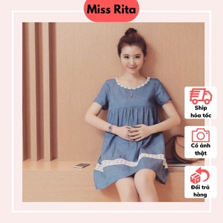 Đầm bầu mùa hè dáng babydoll giả bò phối ren mềm mại thiết kế bởi Đầm Bầu Nhung Huấn
