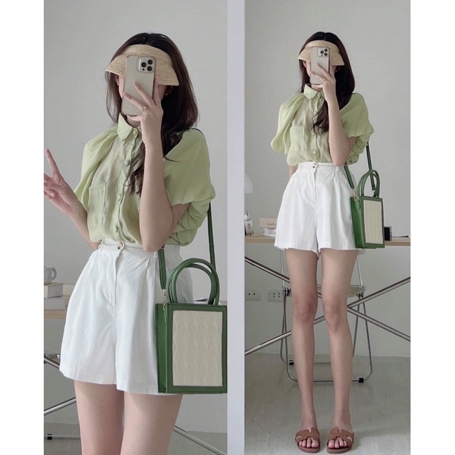 [Ảnh thật/Video]Áo sơ mi lụa Sofia cổ đức tay phồng sang sảnh Áo sơ mi nữ tính