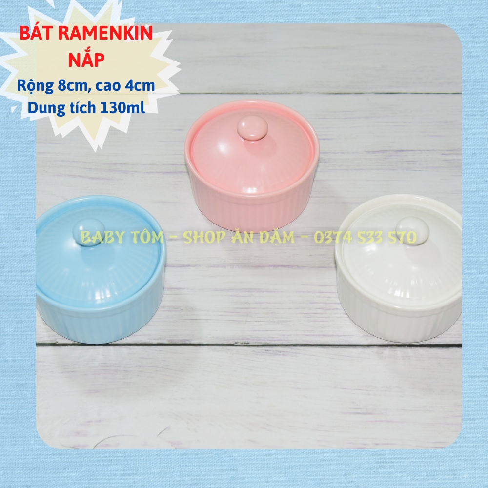 Bát ăn dặm gốm sứ Ramenkin có nắp 120ml NPP Baby Tôm