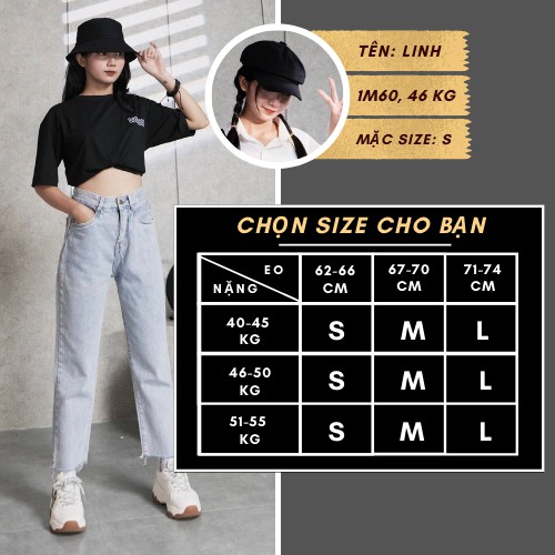 Quần Jean Nữ Dáng Baggy Cạp Lưng Cao Trơn Chất Bò Dày Dặn Màu Xanh Nhạt Sáng GUF