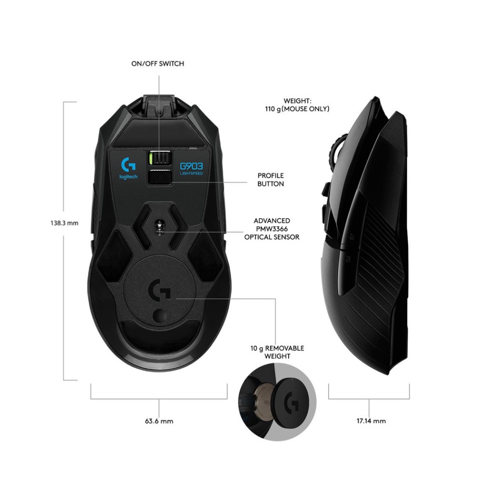 Chuột game không dây Logitech G903 HERO - Bảo Hành Chính Hãng - BenComputer