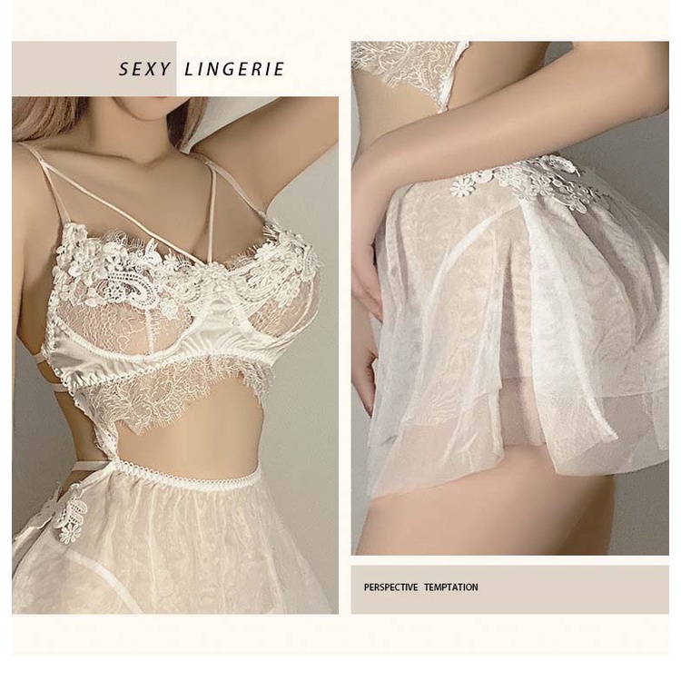 Váy Ngủ Ren Mỏng Manh Chéo V Họa Tiết Gợi Cảm