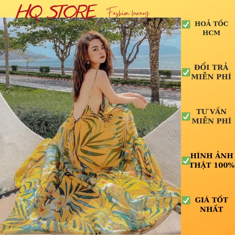 Đầm Maxi Đi Biển Hoa Vàng Hở Lưng FreeSize, Video Thật Shop Quay - Maxi HQ store