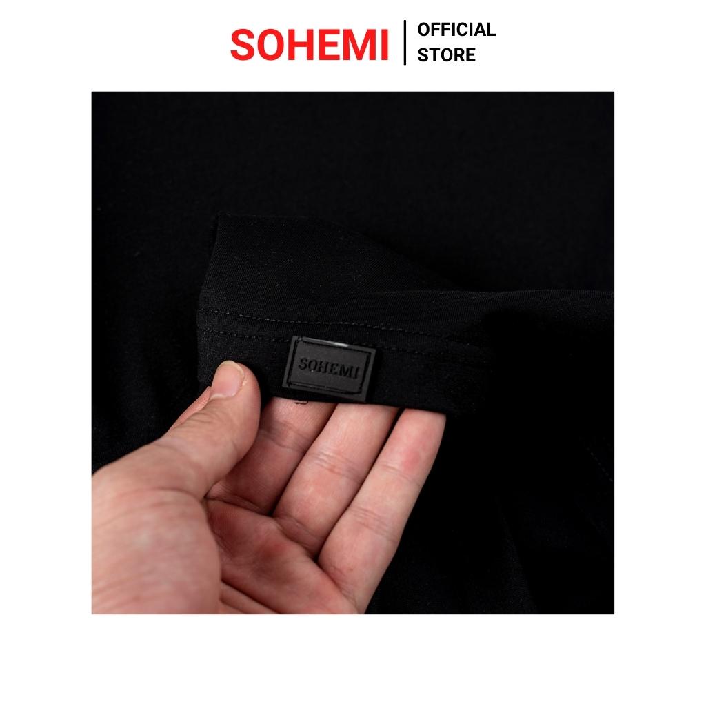 Áo thun nam màu đen cổ tròn vải cotton cao cấp co giãn 4 chiều SOHEMI
