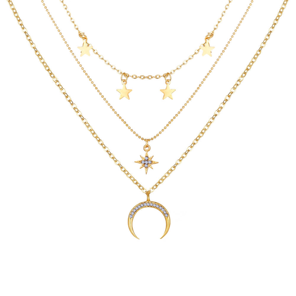 Dây chuyền nhiều lớp hình ngôi sao/ mặt trăng bằng hợp kim thời trang cho nữ