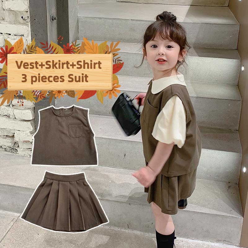 Bộ Áo Sát Nách + Chân Váy + Áo Sơ Mi + Chân Váy Xếp Ly Thời Trang Mùa Hè Cho Bé Gái