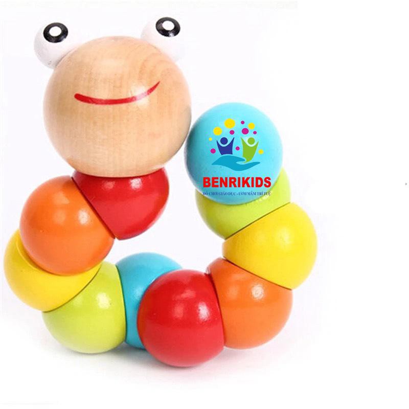 Đồ Chơi Con Sâu Gỗ-Ong Gỗ Uốn Dẻo Nhiều Màu Sắc Đẹp Mắt Cho Bé Rèn Luyện Cơ Tay Dẻo Dai