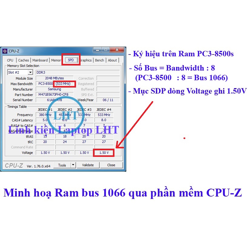 RAM Laptop 2Gb Bus 1066 MHz (ký hiệu trên Ram PC3-8500s) hàng bóc máy