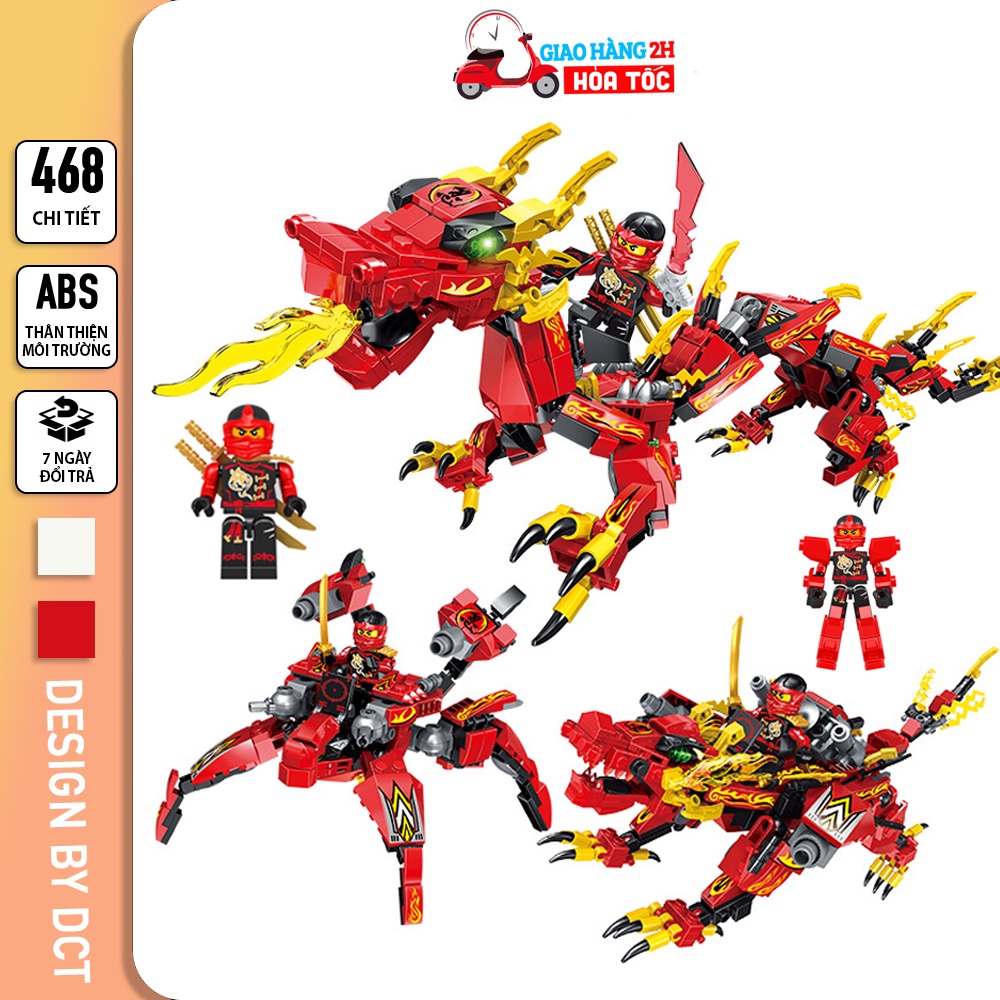Đồ chơi lego Ninjago Rồng Đỏ Sấm Sét, bộ lego Ninja biến hình kèm các nhân vật Ninja đồ chơi cho bé