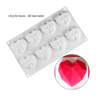 Khuôn silicon trắng làm bánh 8 hình tim kim cương