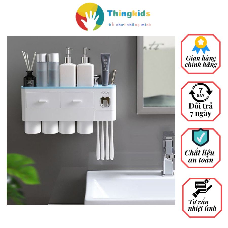 Kệ để đồ phòng tắm đa năng lắp đặt dính tường kèm cốc từ tính - OEKEM - Thingkids