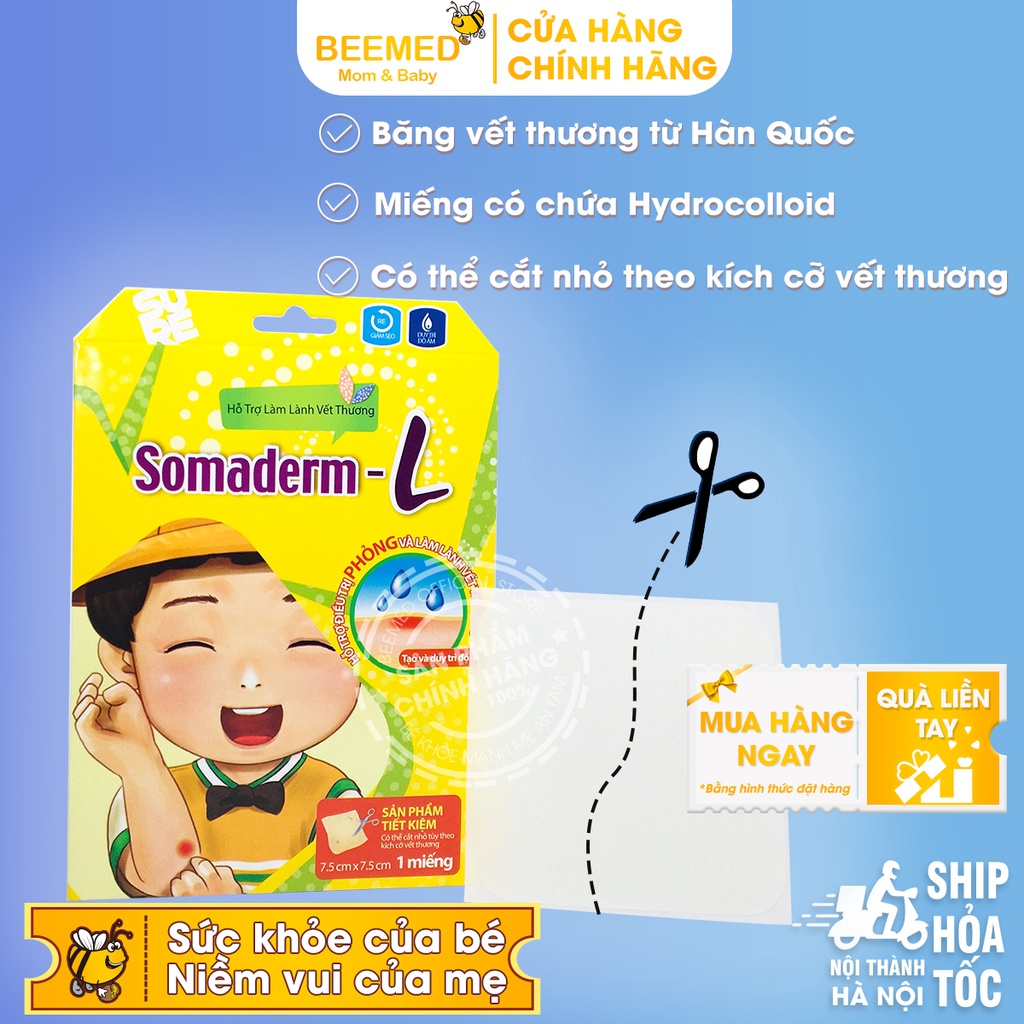 Miếng dán hút mụn, làm lành vết thương Somaderm từ Hàn Quốc, Hộp 1 miếng trong suốt có thể cắt nhỏ