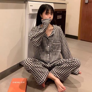 Bộ ngủ kẻ pijama kẻ caro dài tay hàn quốc