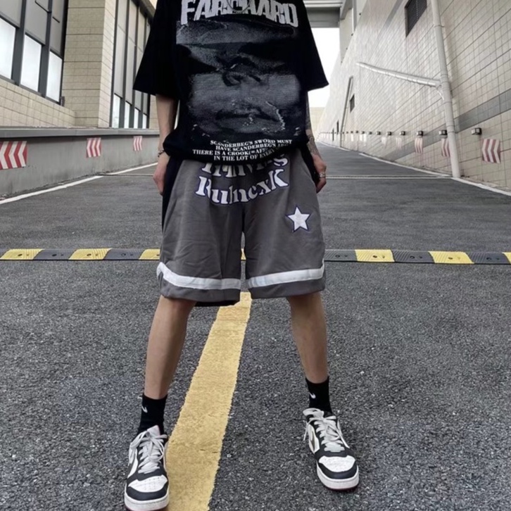 Quần Short Dây Rút Ống Rộng In Chữ Thời Trang Hàn Quốc Cho Nam
