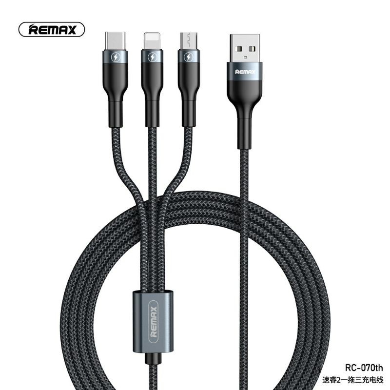 Cáp sạc 3 đầy Remax RC-070TH hỗ trợ sạc nhanh 2A