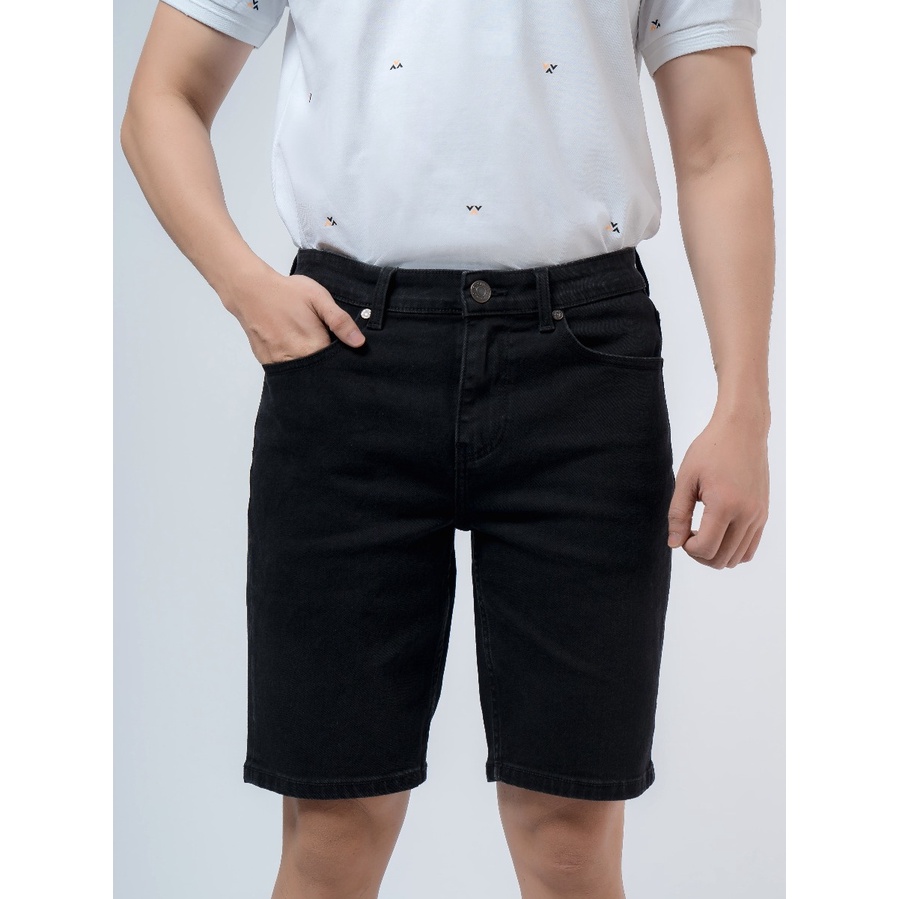 Quần short jean nam hàng hiệu OWEN SJ220261 sóc đùi ngố bò màu đen trơn dáng slim fit ôm vừa vải denim cao cấp mềm mát
