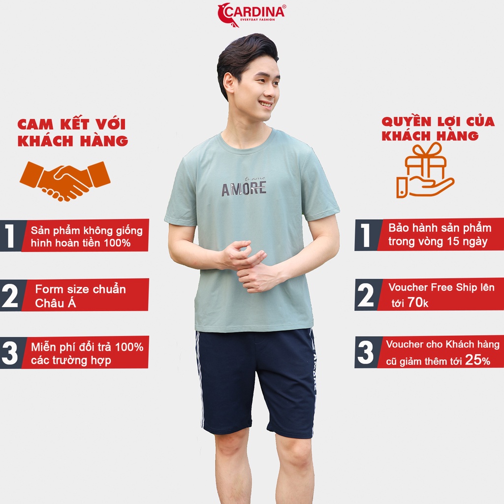 Đồ Bộ Nam 𝐂𝐀𝐑𝐃𝐈𝐍𝐀 Chất Cotton Cao Cấp Áo Cộc Tay In Chữ Kiểu Dáng Thể Thao 2CM02