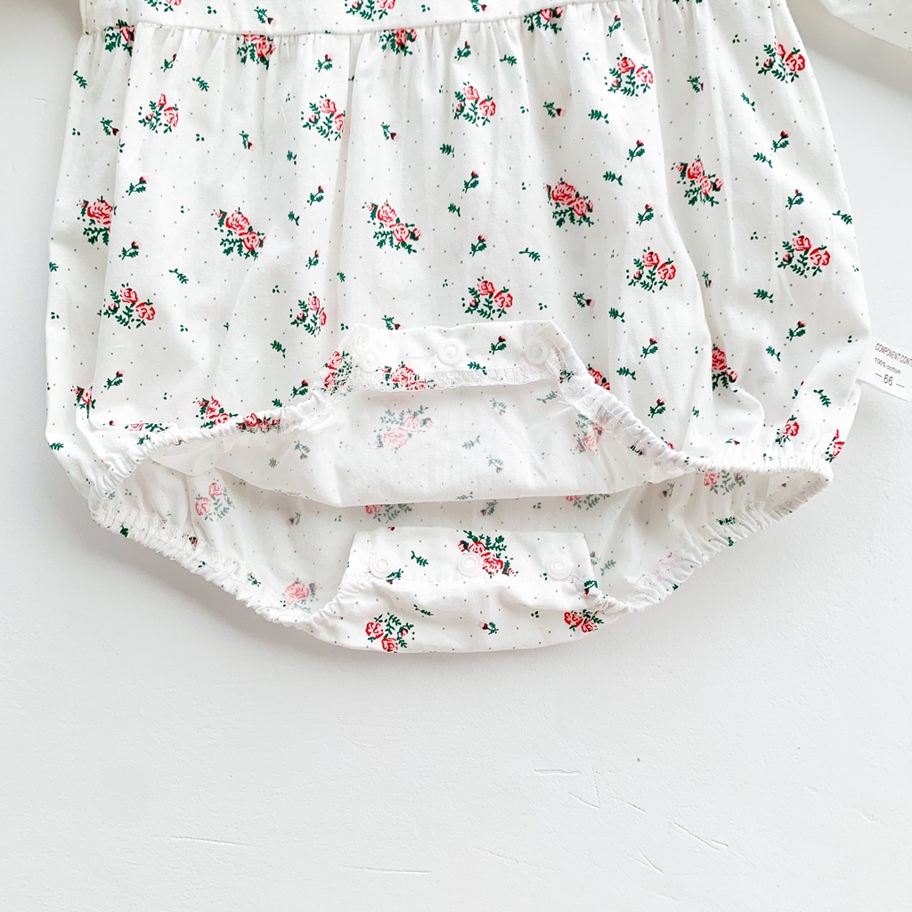 Set áo liền quần tay dài phối ren in hoa kèm mũ phong cách công chúa dễ thương cho bé gái sơ sinh