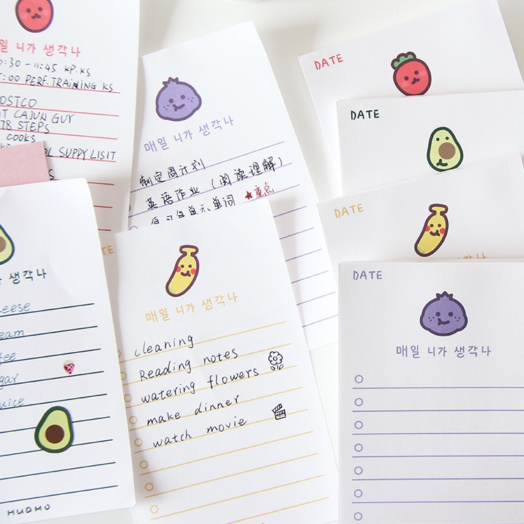 Tập 50 tờ giấy note ghi chú check list trái cây dễ thương phong cách Hàn Quốc