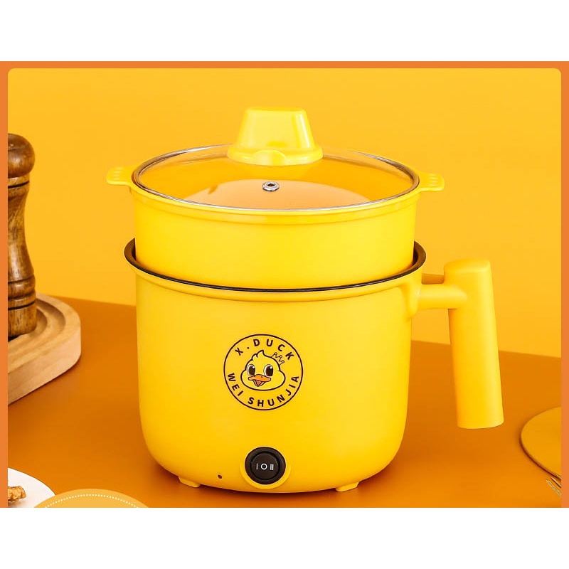 Nồi điện mini VỊT VÀNG 2 tầng đa năng nấu cơm lẩu cháo chiên xào dung tích 1,8L - Nồi lẩu mini, Ca nấu mì mẫu mới
