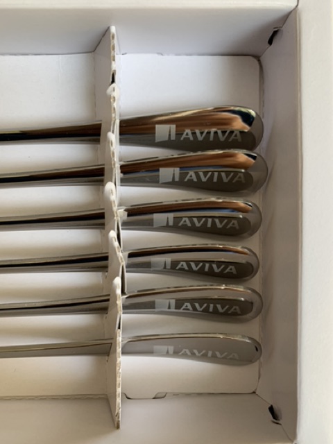 Bộ thìa Aviva . Bộ 6 chiếc thìa inox304  khắc logo bảo hiểm Aviva. Quà tặng ý nghĩa giành cho khách hàng.