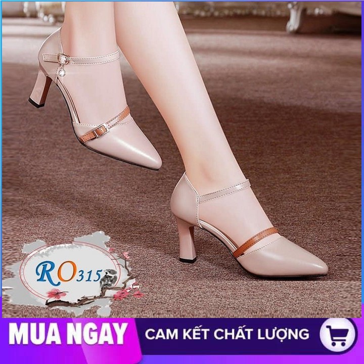 Giày sandal nữ cao gót 6cm hàng hiệu rosata hai màu đen da ro315