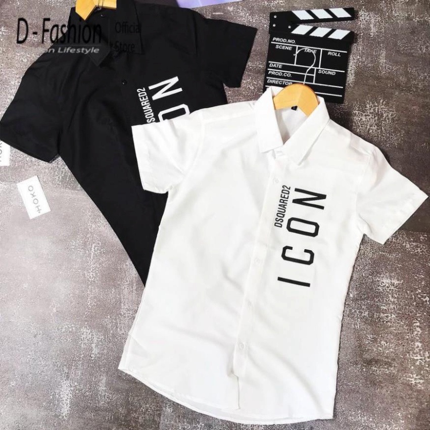 Áo sơ mi Nam Nữ- Chất mát thời trang công sở đi làm-SIZE 40-75 KG-Áo sơ mi nam cộc tay Dsq Icon màu đen trắng giá rẻ DIL
