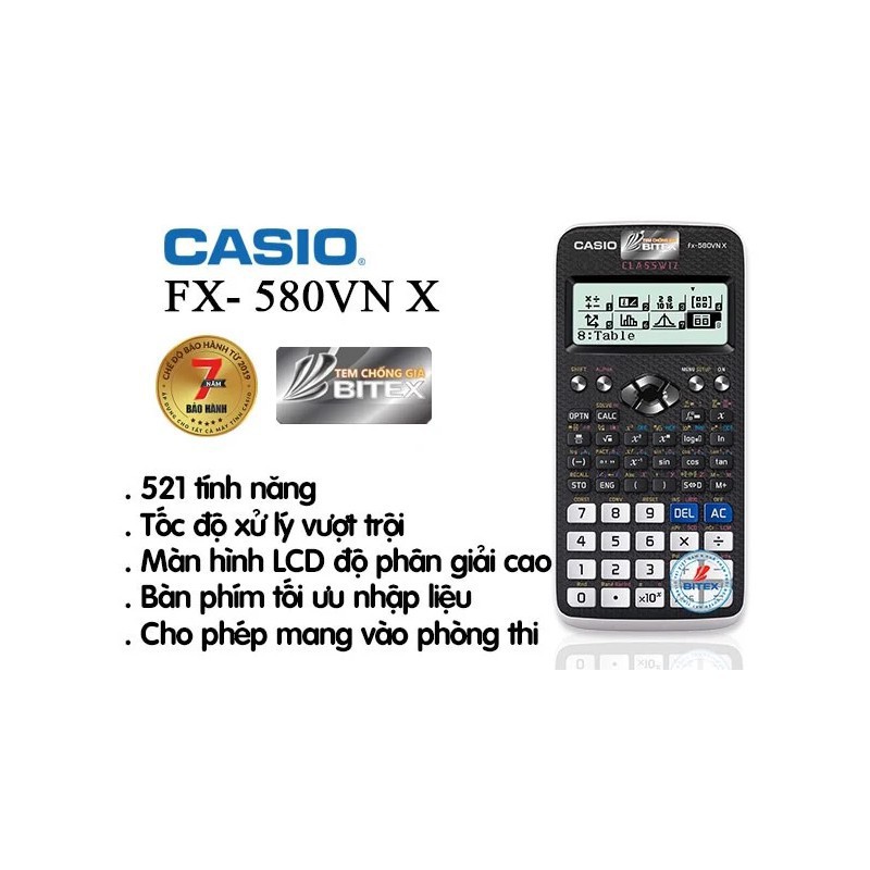 Máy tính Học Sinh CASIO FX 580VN X – 7 NĂM BẢO HÀNH điện tử bằng QR CODE – Máy tính CASIO 580VNX nhập khẩu THÁI LAN