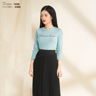 1086 Sét Chân váy xếp ly 80cm + áo thun dài tay