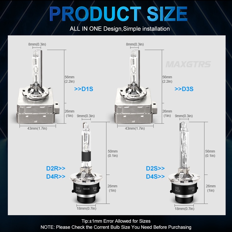 Set 2 đèn LED Xenon MAXGTRS HID 35W D1S D2S D2R D3S D4S D4R 4300K 4500K 5000K 5500K 6000K 8000K cho xe hơi