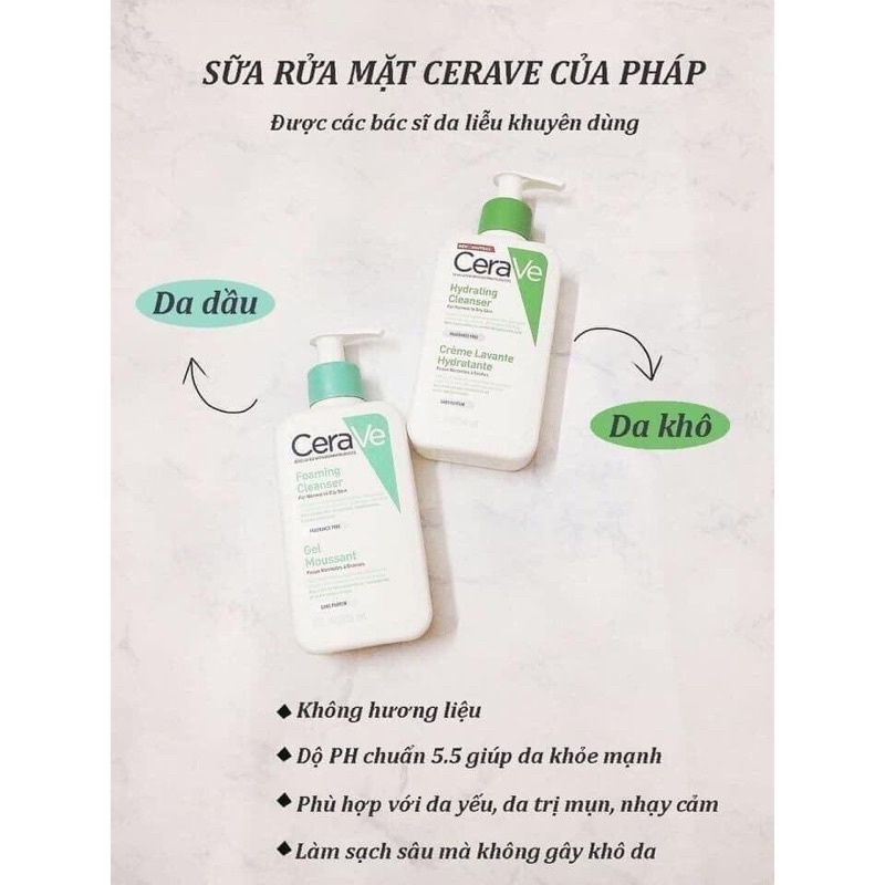 Sữa rửa mặt làm sạch dịu nhẹ cho da dầu da khô CeraVe Foaming Facial Cleanser