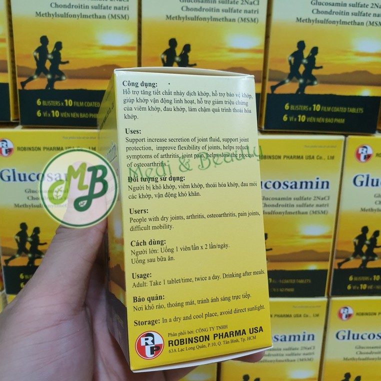 Viên uống dưỡng khớp, giảm đau nhức, ngừa viêm khớp, chống thoái hóa, chắc xương GLUCOSAMIN hộp 60 vên